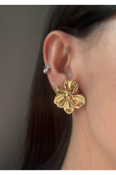 MioArt أقراط لوتس أنيقة على شكل زهرة فولاذية للسيدات