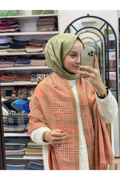 Sima Rose Pink Sima Winter Plaid Tweed Pattern Shoulder Shawl