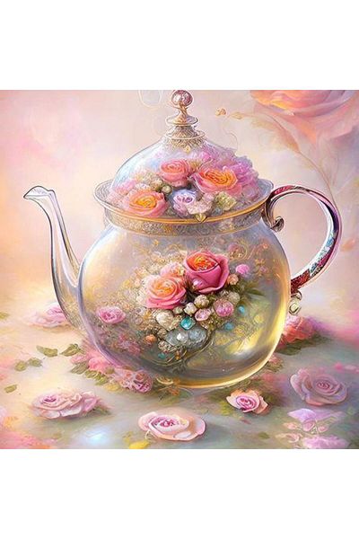 Marcel Kristal Tablo Floral Teapot 50X50Cm-Marcel Art Diamond Mosaic Painting