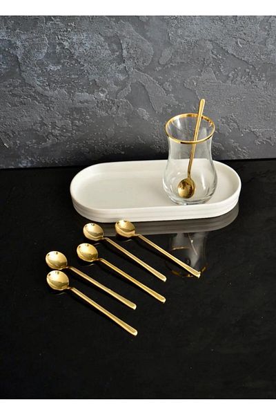 DMR LİFE Madrid Titanium Gold 6 Pieces Nescafe and Teaspoon