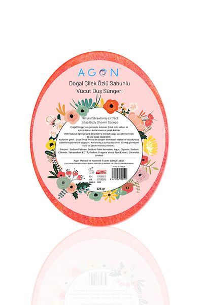 Agon Natural Handmade Strawberry Extract Soap Body Shower Sponge 125 Gr