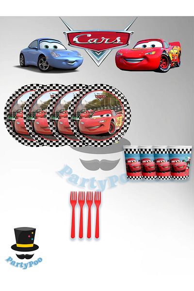 PartyPoo Cars Cars Birthday Eco Party Σετ για 16 Άτομα Σετ Υλικών Γενεθλίων TBÇ