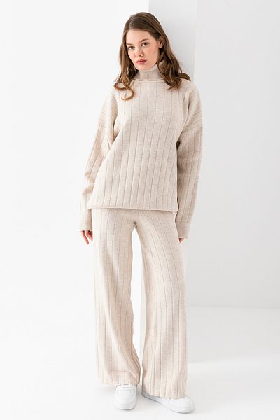 Wega Moda Women's Ribbed Knitwear Set, Turtleneck Bottom Top Knitwear Set, Knitwear Sweater Pants Two-Piece Set, Set