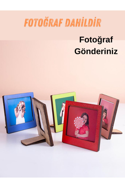 Miracix 2 Adet Ahşap Renkli (FOTOĞRAF DAHİL) Polaroid Mini Fotoğraf Çerçevesi - 9x9cm
