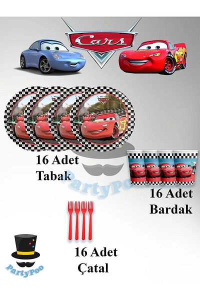 PartyPoo Cars Cars Birthday Eco Party Σετ για 16 Άτομα Σετ Υλικών Γενεθλίων TBÇ