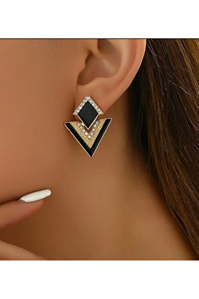 Handmade Parlak Taşlı Üçgen Çivi Küpe