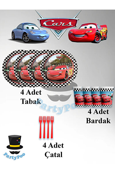 PartyPoo Cars Cars Birthday Eco Party Set 4 People Birthday Party Material Se...