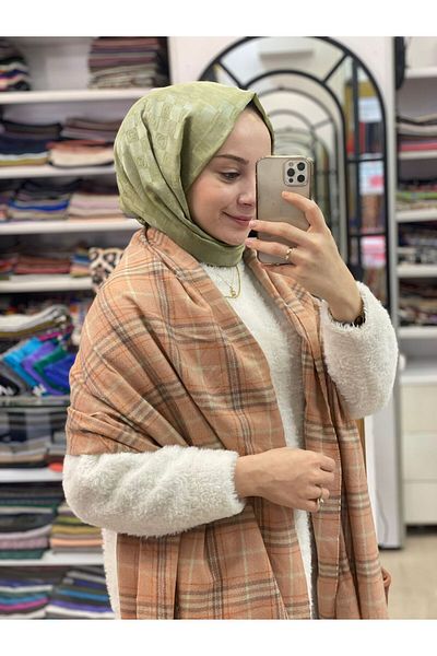 Sima Dried Rose Sima Winter Plaid Tweed Pattern Shoulder Shawl