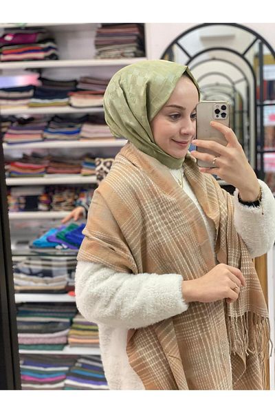Sima Somon Sima Winter Plaid Tweed Pattern Shoulder Shawl