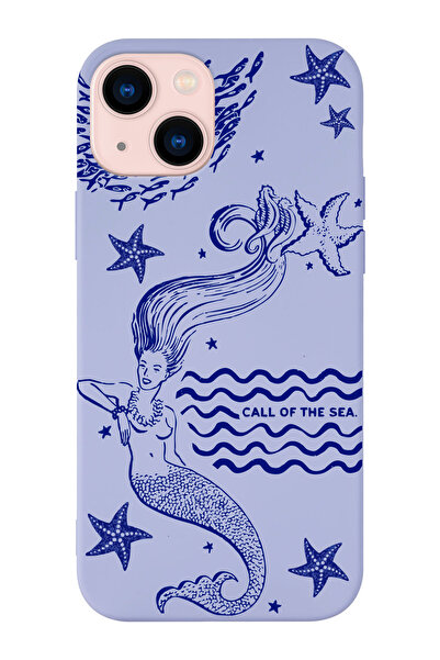 shoptocase iPhone 14/13 Uyumlu Denizkızı Desenli Lila Lansman Telefon Kılıfı