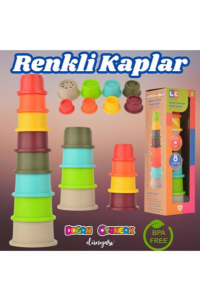 Doğan Oyuncak Dünyası Round Colorful Containers - Overlapping Game - Unbreakable Toy - Unbreakable Baby Toy - Box Knee