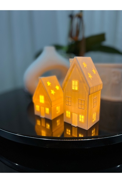 KSTECH 2'li Set Kış Evi, Noel Evi, Yılbaşı Evi Temalı Dekoratif Süs ve Obje, ...