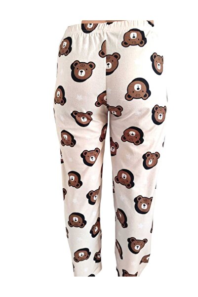 Butik Bej Renk Yumuşak Dokulu Ayıcıklı Tek Pijama Alt