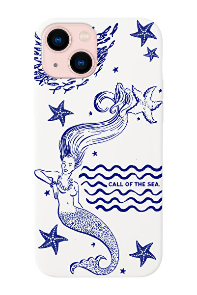 shoptocase iPhone 14/13 Uyumlu Denizkızı Desenli Beyaz Lansman Telefon Kılıfı