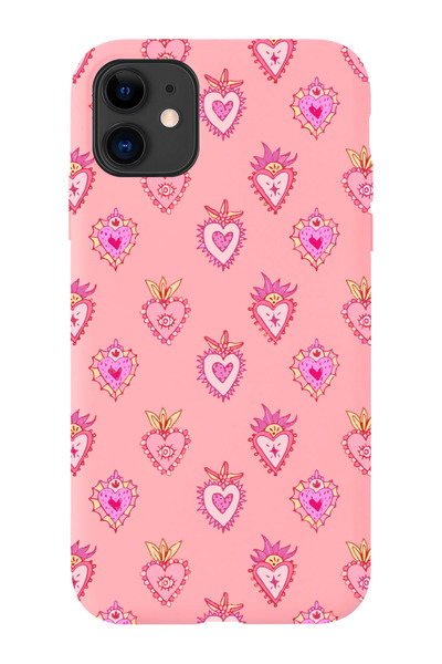 shoptocase iPhone 11 Uyumlu Lovely Heart Desenli Pembe Lansman Telefon Kılıfı