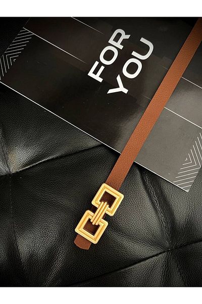 ZR Accessory Γυναικεία ζώνη με διπλή τετράγωνη χρυσή πόρπη, ζώνη παντελονιού, ζώνη παλτό, ζώνη πουκάμισου, ζώνη φορέματος