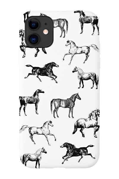 shoptocase iPhone 11 Uyumlu At Desenli Beyaz Lansman Telefon Kılıfı