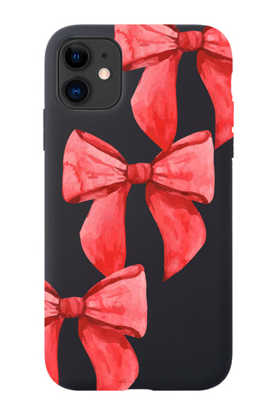 shoptocase iPhone 11 Uyumlu Kurdele Desenli Siyah Lansman Telefon Kılıfı