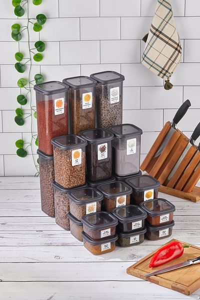 Home Lia 92 Pieces Square Food and Pulses Storage Container Seasoning Set 12X300Ml 10X(350Ml500Ml1100Ml)4X1700Ml