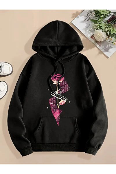 Nebulaa Tekstil سويت شيرت Nebulaa مريح بغطاء للرأس برسومات الورد للنساء مع تف...