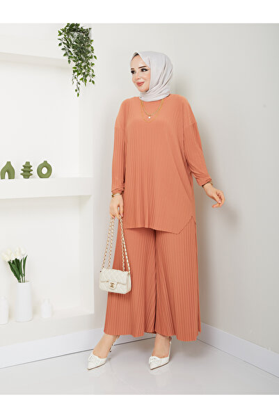 MODAMÜNASİP Yeni Sezon Kendinden Piliseli Şık Etek Görünümlü Pantolon Tunik T...