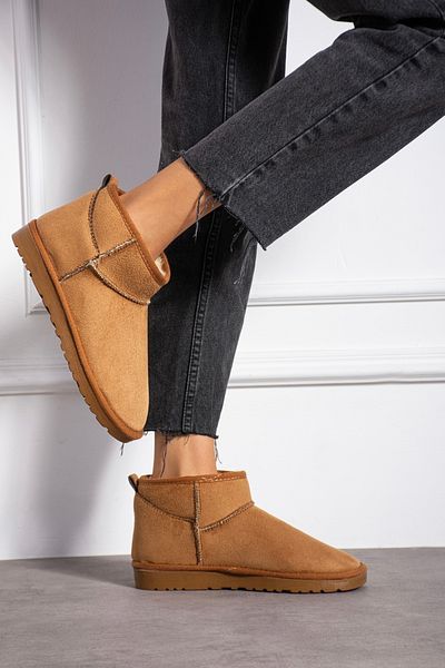 No 35 Tan Suede Mini Γυναικείες Μπότες - Εσωτερική επιφάνεια με μισό γούνινο