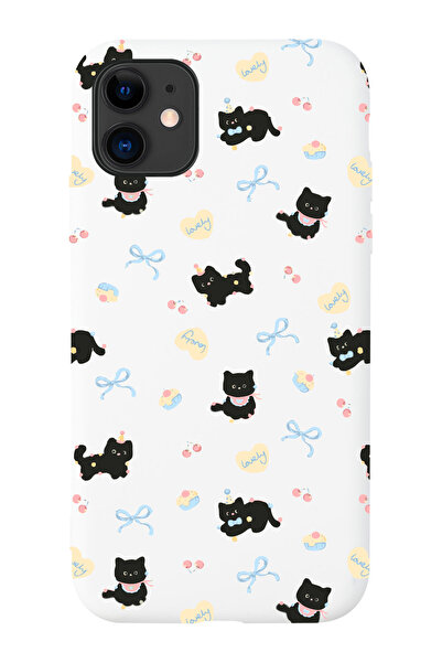 shoptocase iPhone 11 Uyumlu Lucky Cat Desenli Beyaz Lansman Telefon Kılıfı
