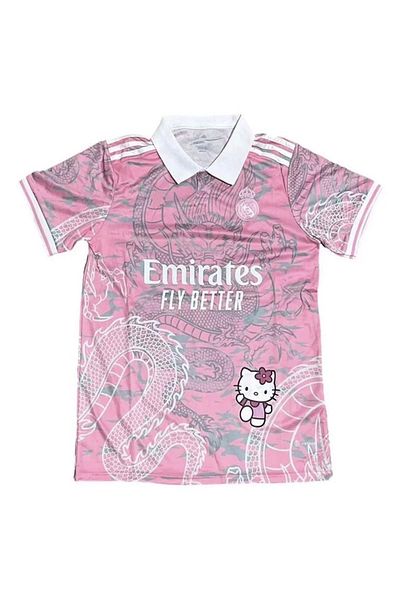 Violon Pink Kitty JERSEY Madrid Dragon Jersey Tricou alb cu guler cu nasturi