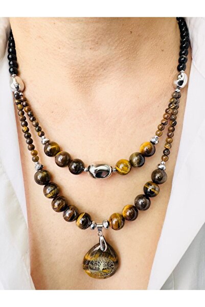 DEVİ fashion قلادة شجرة الحياة من الحجر الطبيعي على شكل عين النمر
