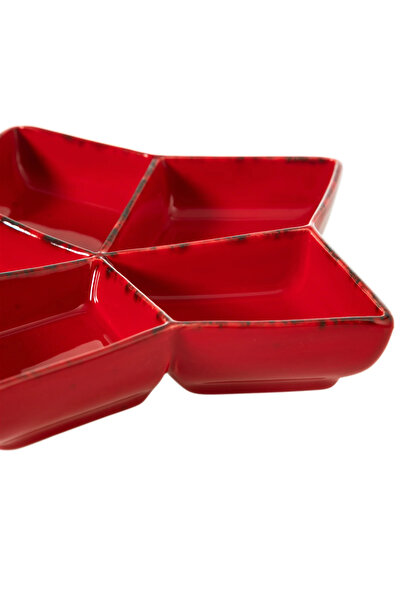Mudo Home Star Compartment Presentation Plate Ceramic Red - 27 cm