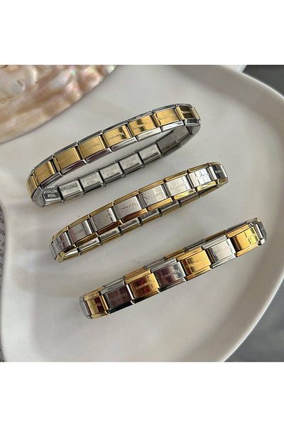 REYNA Italian Charm Steel Gold Silver Detail Bracelet