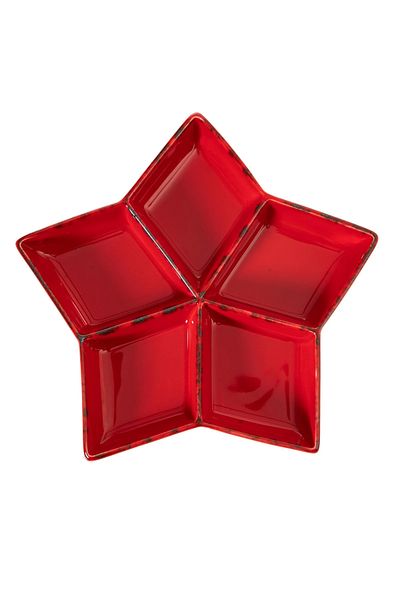 Mudo Home Star Compartment Presentation Plate Ceramic Red - 27 cm