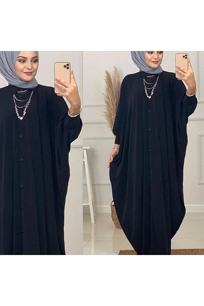 MODAMÜNASİP Μακρύ Sandy Ferace με κουμπιά Μπροστινά μανίκια νυχτερίδας
