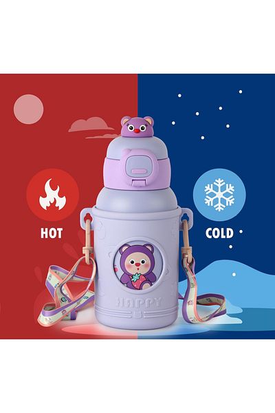 CNSZ Double Layer Thermos with Straw - Hot and Cold Preservation, Flask Purple