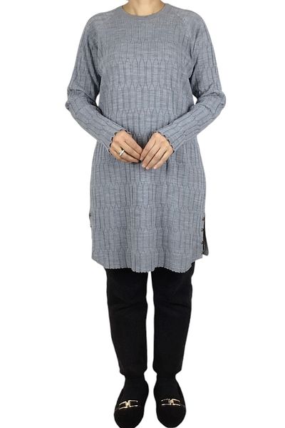 ECE GİYİM Women's Patterned Strick Tunic with Breaking Button Detail