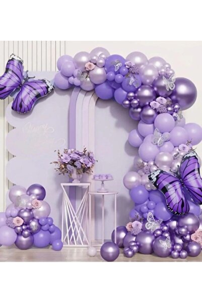 ALYA -butık Çok Balonlu Mor Kelebek Doğum Günü Konsepti Doğum Günü Set