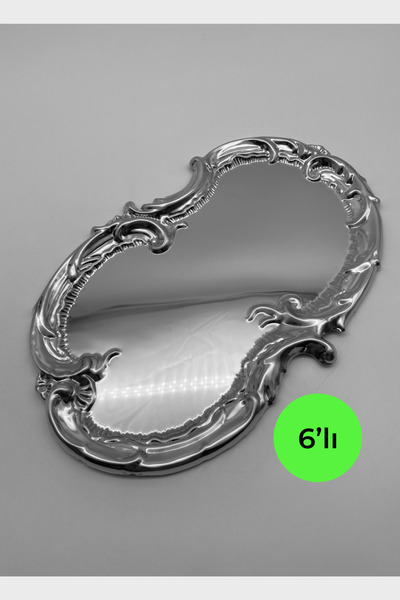 Fiyakalı Ürünler Atölyesi 6 Adet Gümüş Artnova Servis Tepsisi, Paslanmaz Çelik Çay ve Kahve Sunum Tepsisi, Çeyizlik Tepsi