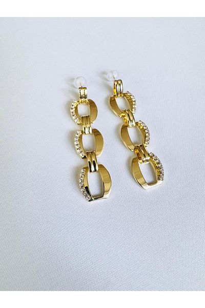 DEVİ fashion Gold Color Rectangular Chain Earrings 6 cm