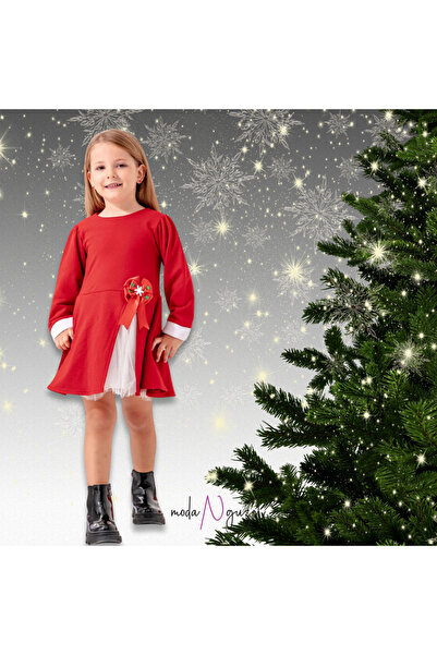 nodonod Girl's Christmas Dress with Bow Detail