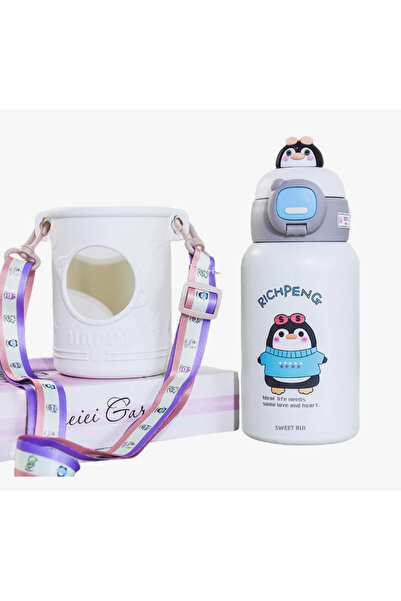 CNSZ White Thermos Sporty with Double Layer and Straw - Hot and Cold Storage Flask