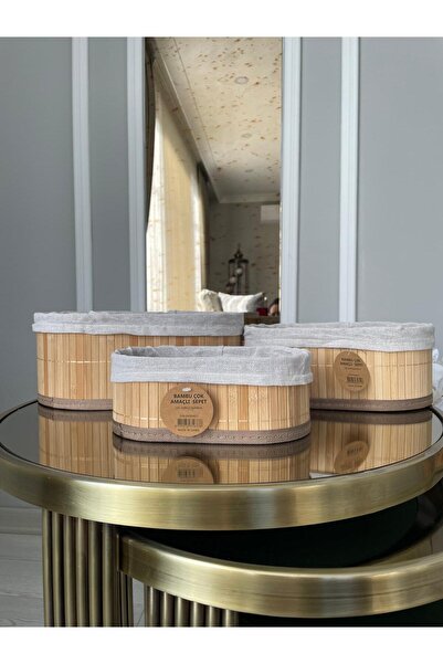 Beyaz Atölyem 3 Piece Pinterest Style Bamboo Basket Multi-Purpose Organizer B...