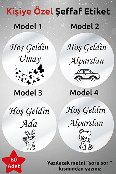 deer art Madlen Çikolata Etiketi-Kişiye Özel Şeffaf Etiket-Hoş Geldin Bebek-D...