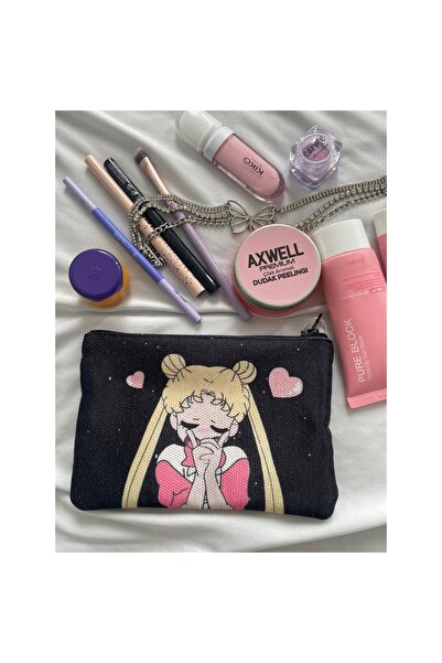 Zehra Aksesuar Sailor Moon baskılı çok amaçlı fermuarlı bez çanta cüzdan kale...