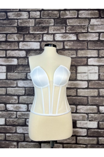 Metay Design Transparan Tül Korse Büstiyer Kedi Kulağı Model - Kırık Beyaz