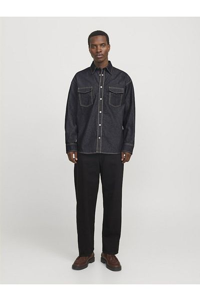 Jack & Jones Мъжка тъмносиня дънкова риза Joraustin - LS Styd Aw24 Jean, 12277480-Darkdenim