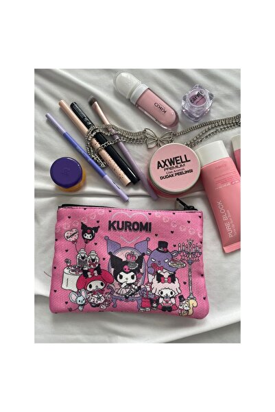 Zehra Aksesuar Kuromi ve arkadaşları baskılı çok amaçlı fermuarlı bez çanta c...