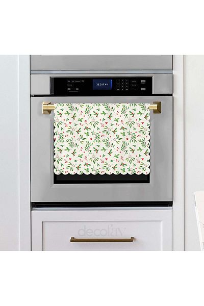 decofav Watercolor Elegant Green Leaves and Red Bud Pattern Laser Cutting Baking Cloth