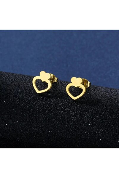 Shehlaa 18 Ayar Altın Kaplama Kalp Takı Seti - Paslanmaz Çelik Kolye, Küpe Yılbaşı Hediyesi