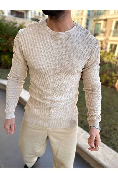 elkumoda Πουλόβερ Slim Fit No Pilling Φυσικό βαμβάκι Crew Neck Darkesim Πλεκτό πουλόβερ