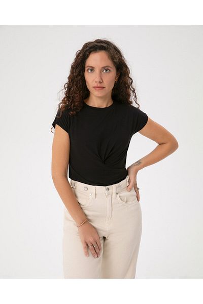 Ayma Active Εκκαβερό ™   Μαύρη ιξώδης γυναικεία μπλούζα - Κοντό μανίκι και σταυρωτό περιτύλιγμα